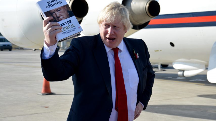 Belgrade, Serbia. November 11th 2016 - Boris Johnson, Secretary of State for Foreign and Commonwealth Affairs with his book, The Churchill Factor