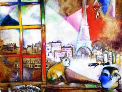 V. Pohled z okna na Paříž, 1913, olej na plátně,
136 × 141 cm, The Solomon R. Guggenheim Museum, New York. Repro: Marc Chagall (2008), s. 32.