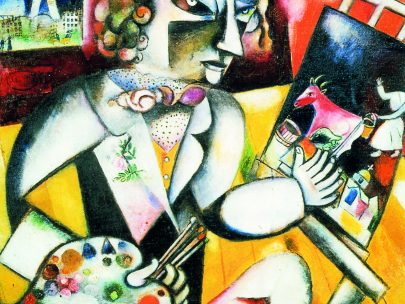 VI. Autoportrét se sedmi prsty, 1913/1914, olej na plátně, 128 × 107 cm, Stedelijk Museum, Amsterdam. Repro: Marc Chagall (2008), s. 73.