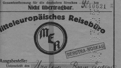  (Mezinárodní vlaková jízdenka dopravce Derutra (Deutsch- Russische Transport) vystavená pro Idu, Eugenii (Žeňu)
a Borise Uralovovi.)