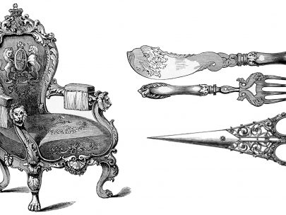 Ukázka přebujelé ornamentální zdobnosti,
z ilustrovaného katalogu První světové výstavy
(Great Exhibition of the Works of Industry of all Nations), 1851. (obr. 3)