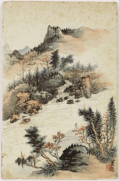 Siao Sun, Rybář, 20.–30. léta 20. století, tuš a barvy na papíře, 45,5 × 29 cm, soukromá sbírka.
