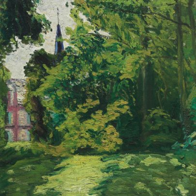 Marcel Duchamp: Zahrada a kaple v Blainville, 1902, 
olej na plátně, 61 × 50 cm. Philadelphia Museum of Art. Repro: arthistoryproject.com
 (Obr. 3)