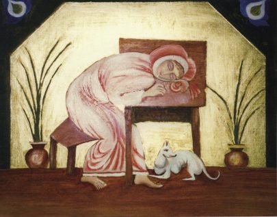 Mychajlo Bojčuk: Sen (Odpočinek), 1909–1910, tempera na lepence, 24 × 30 cm, soukromá sbírka. Repro: Вита Сусак: Михайло Бойчук (2010), s. 111 (Obr. 3)