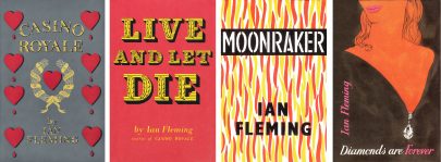Chronologicky seřazené (pokračují na dalších stranách) obálky prvních vydání Flemingových knih (dvanáct románů a dvě sbírky povídek). Na jejich návrzích se Ian Fleming zpravidla osobně podílel.