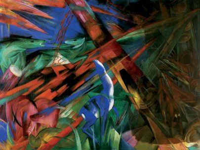 Franz Marc: Osudy zvířat, 1913, olej na plátně, 195 × 266 cm, Kunstmuseum, Basilej. Repro: commons.wikimedia.org
 (Obr. 1)