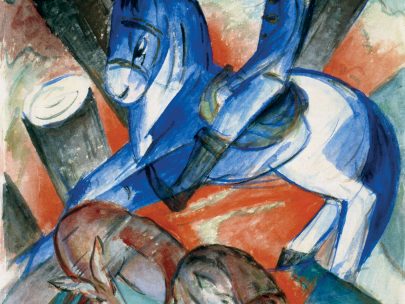 Franz Marc: Sv. Julián Pohostinný, 1913, akvarel, kvaš, bronzový prášek. Repro: Franz Marc: The Retrospective, s. 261. (Obr. 2)