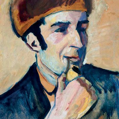 7. August Macke: Portrét Franze Marca, 1910, olej na desce, 50 × 38 cm, Städtische Museen zu Berlin, Nationalgalerie. Repro: Barnett (2018), s. 116.  (Obr. 7)