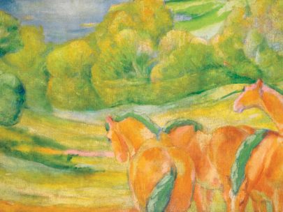 Franz Marc: Velká krajina, 1909, olej na plátně, 110,5 × 211,5 cm, 
soukromá sbírka. Repro: Franz Marc: The Retrospective, s. 123. (Obr. 11)