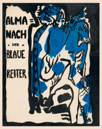 Obálka almanachu Modrý jezdec s dřevořezem Vasilije Kandinského, 1912.
 (Obr. 16)