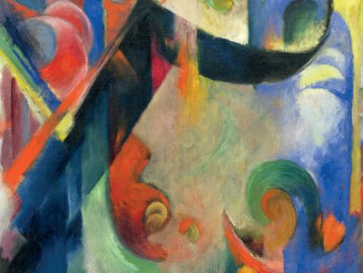 Franz Marc: Rozbité formy, 1914, olej na plátně, 112 × 84,5 cm, Solomon R. Guggenheim Museum, New York. Repro: Barnett (2018), s. 175. (Obr. 24)