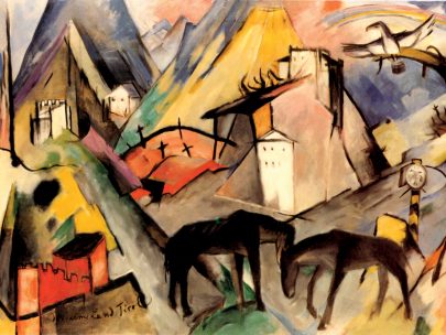 Franz Marc: Nešťastná tyrolská země, 1913, olej na plátně, 131 × 120 cm, Solomon R. Guggenheim Museum, New York. Repro: Franz Marc: The Retrospective, s. 169.
 (Obr. 26)