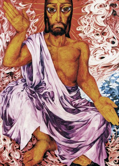 Bez názvu (Sedící Kristus), kolem 1975, olej, plátno, 191,5 × 140 cm, ČDP
 (Obr. 10)
