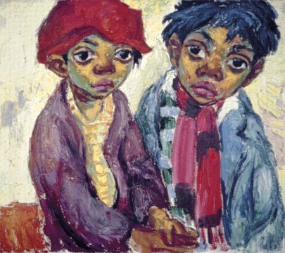 Bez názvu (Dva chlapci), kolem 1960, olej, plátno, 60,5 × 67,5 cm, majitel neznámý
 (Obr. 5)