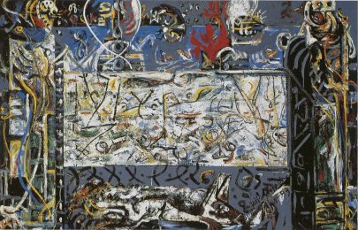 Jackson Pollock: Strážci tajemství, 1943, olej na plátně, 123 × 192 cm, San Francisco Museum of Modern Art, San Francisco (Obr. 14)