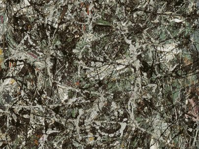 Jackson Pollock: Full Fathom Five, 1947, olej na plátně s hřebíky, cvočky, knoflíky, klíči, mincemi, cigaretami, zápalkami a dalšími předměty, 129 × 76,5 cm, MoMA, New York (Obr. 17)