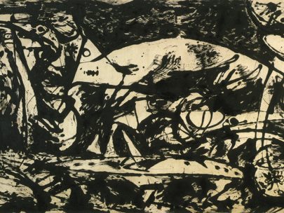 Jackson Pollock: 14, 1951, emailová barva na plátně, 146,5 × 269,5 cm, Tate Modern, Londýn (Obr. 26)