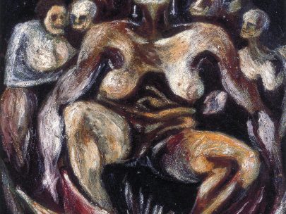 Jackson Pollock: Bez názvu (Žena), 1935–1938, olej na desce, 36 × 26,5 cm, Nagašima Museum, Kagošima, Japonsko (Obr. 6)