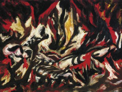 Jackson Pollock: Plamen, 1934–1938, olej, plátno, deska, 51 × 76 cm, MoMA, New York (Obr. 7)