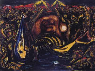 Jackson Pollock: Bez názvu (Plešatá žena s kostlivcem), cca 1938–1941, olej na masonitové desce, 51 × 61 cm, Hood Museum of Art, Hanover, New Hampshire, USA. (Obr. 8)