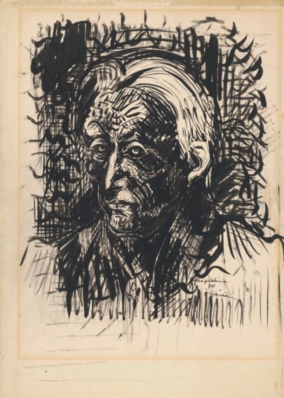 Arnold Peter Weisz-Kubínčan: Autoportrét, 1941, tuš, 42 × 31,5 cm. Slovenská národní galerie, Bratislava ((obr. 10))