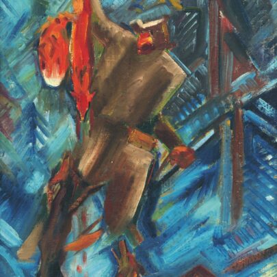Arnold Peter Weisz-Kubínčan: Poľovník s líškou v ruke, 1937, olej na lepence, 45 × 32 cm. Slovenská národní galerie, Bratislava ((obr. 15))