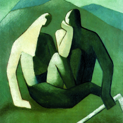 Mikuláš Galanda: Zbojníci (Zelení zbojníci), kolem 1932, olej na plátně, 60 × 50 cm. Slovenská národní galerie, Bratislava ((obr. 6))